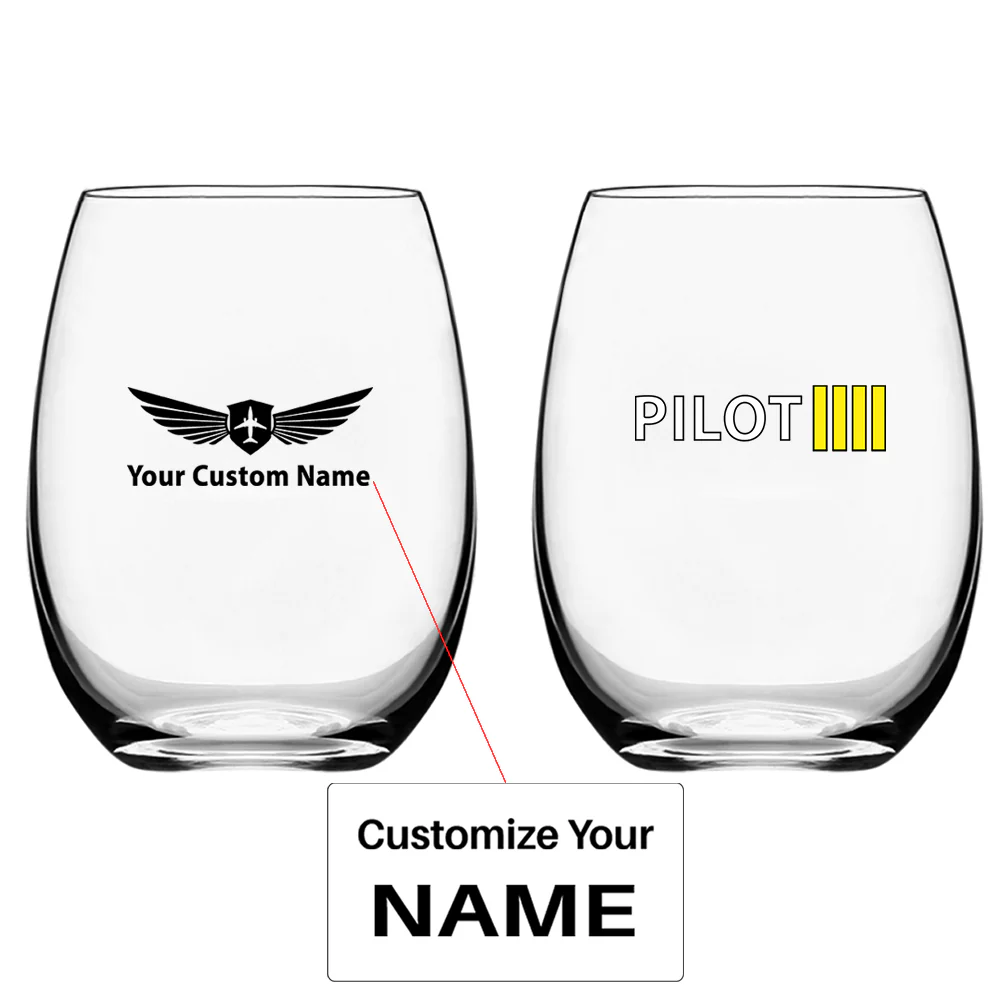 Pilot & Stripes (4 Lines) Designed Water & Drink Glasses
