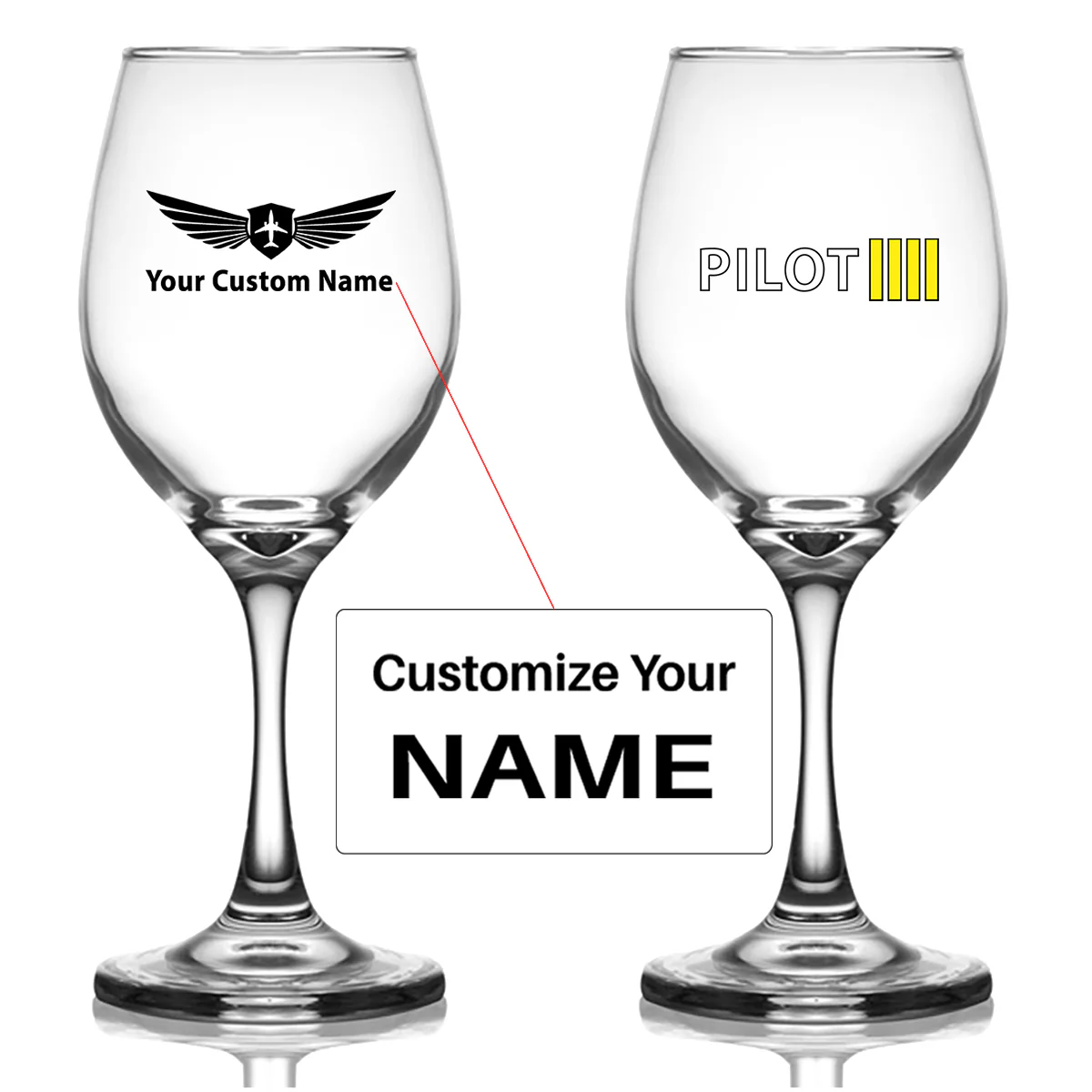 Pilot & Stripes (4 Lines) Designed Wine Glasses