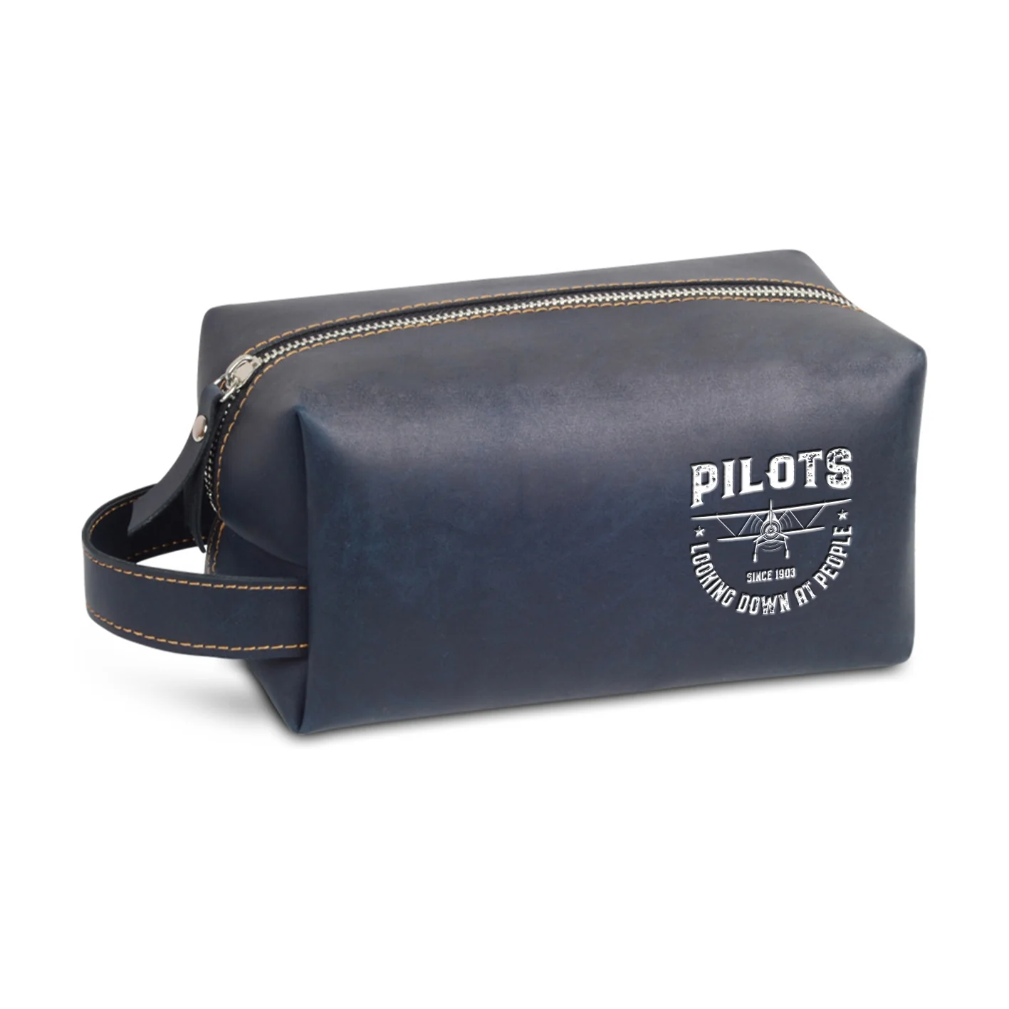 Pilots Looking Down at People Since 1903 Designed Leather Clutch Toiletry Bag - Image 4