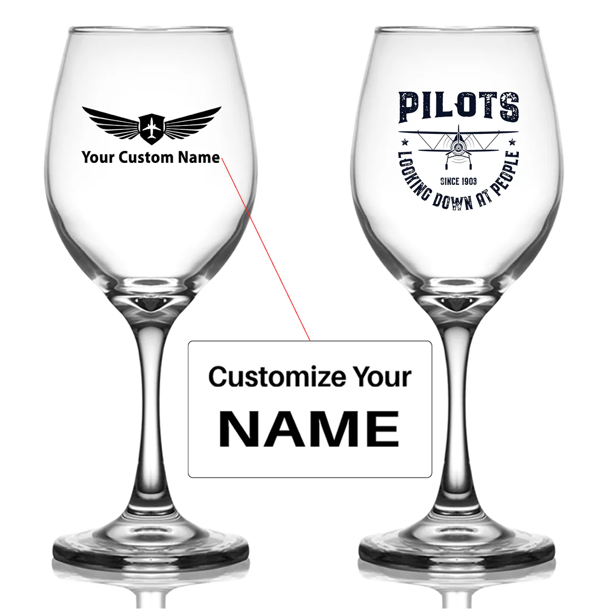 Pilots Looking Down at People Since 1903 Designed Wine Glasses