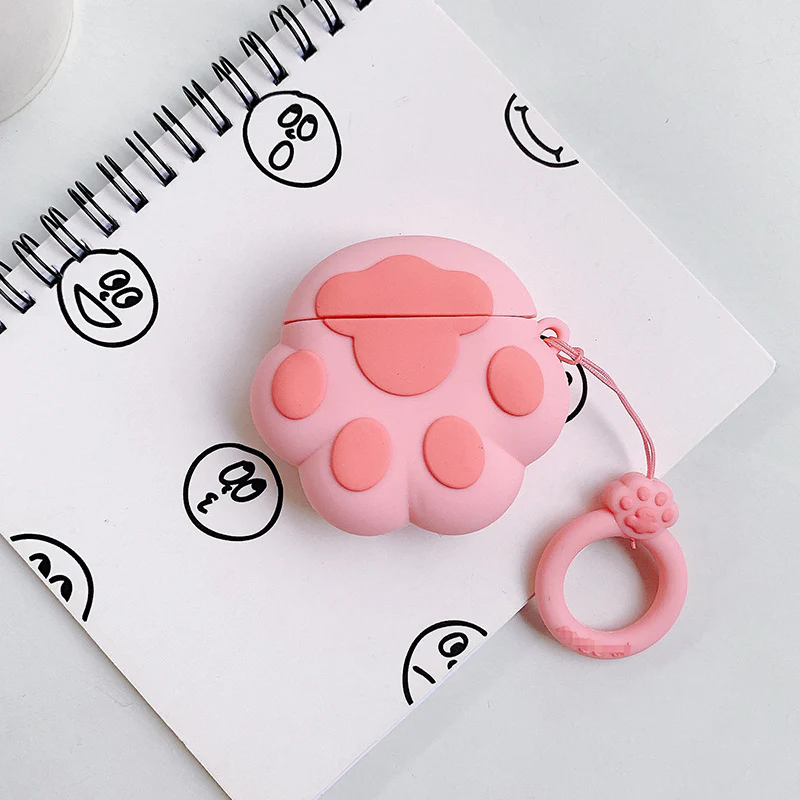 Pink cat paws Designed AirPods Protective Cover: Cute Cartoon Silicone Soft Shell