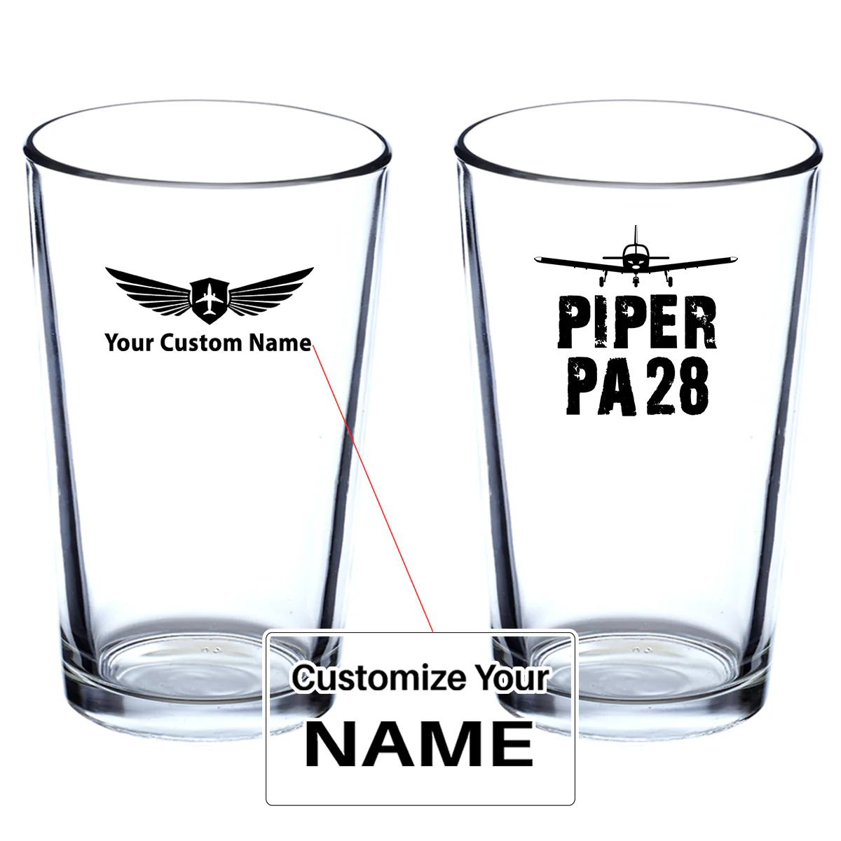 Piper PA28 & Plane Designed Beer & Water Glasses
