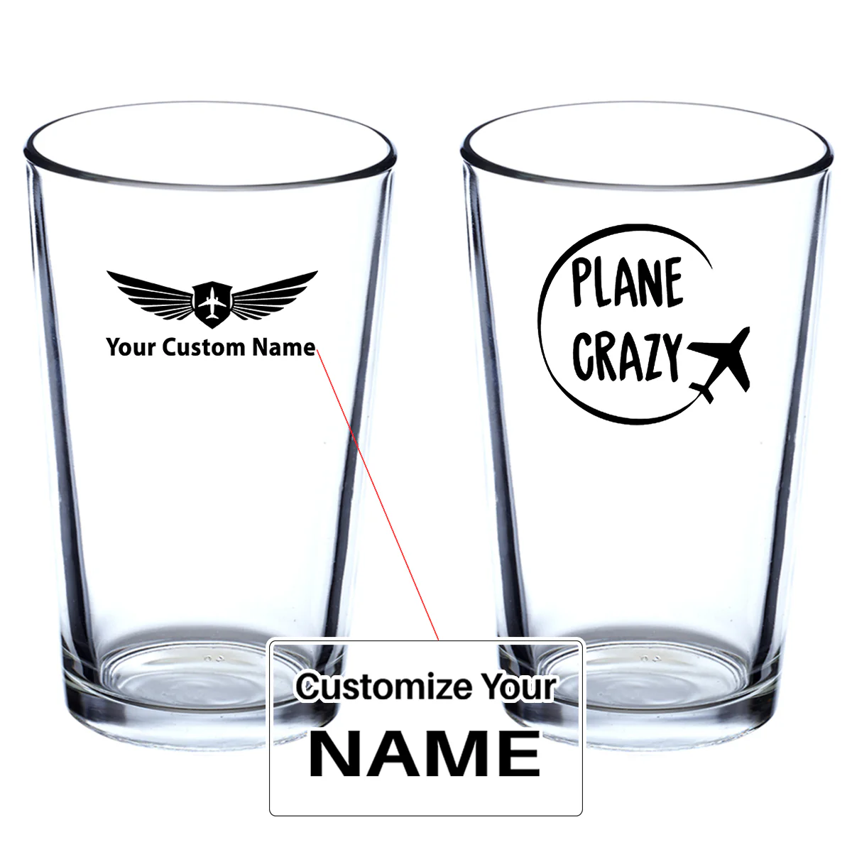 Plane Crazy Designed Beer & Water Glasses