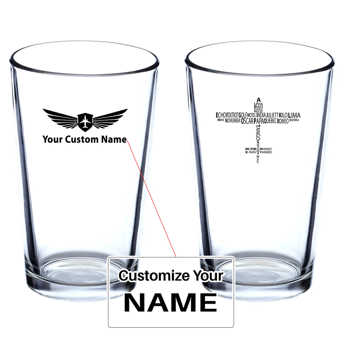 Propeller Shape Aviation Alphabet Designed Beer & Water Glasses