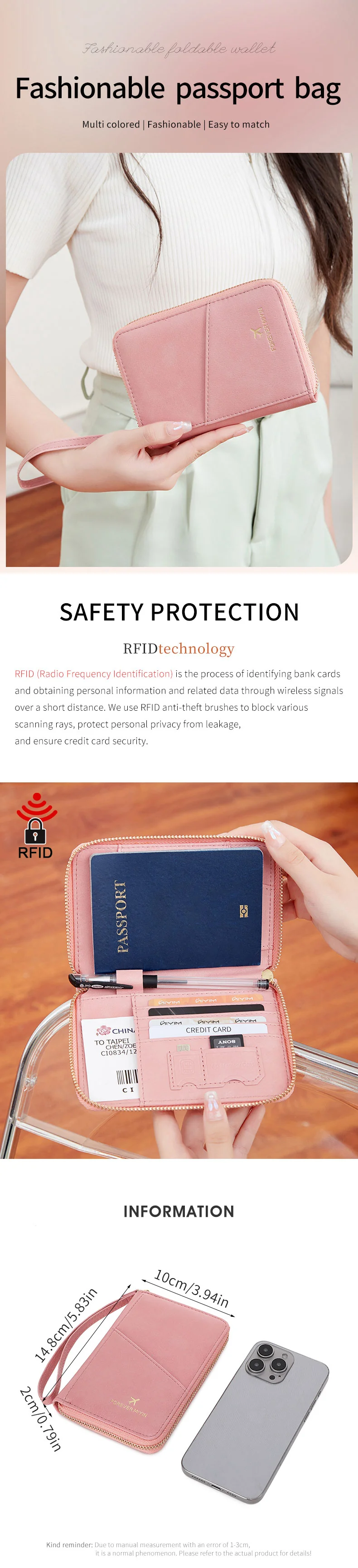 PU Retro Passport Multifunctional Bag RFID Fashionablepassport Cover - Image 18