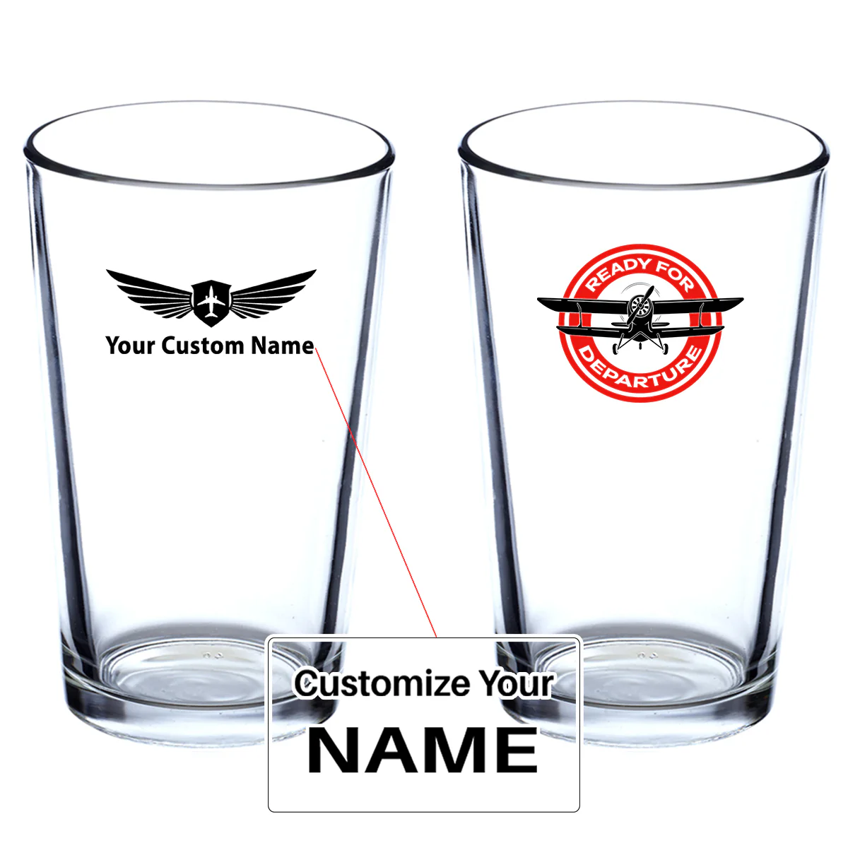 Ready for Departure Designed Beer & Water Glasses