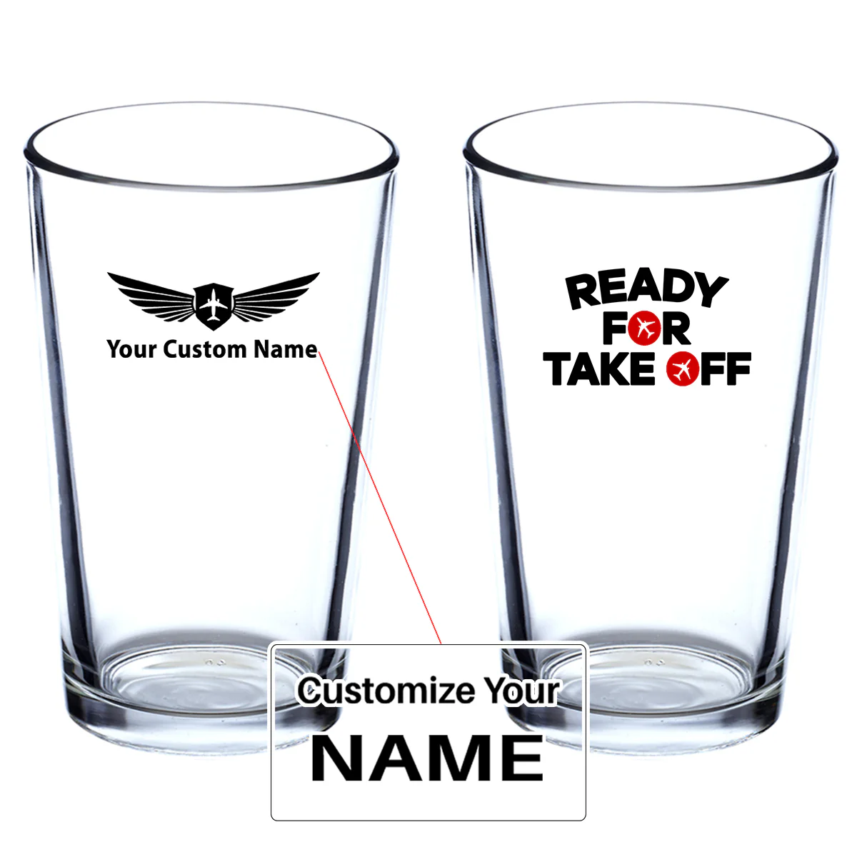 Ready For Takeoff Designed Beer & Water Glasses