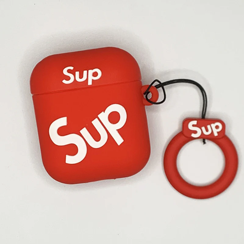 Red Sup Designed AirPods Protective Cover: Cute Cartoon Silicone Soft Shell