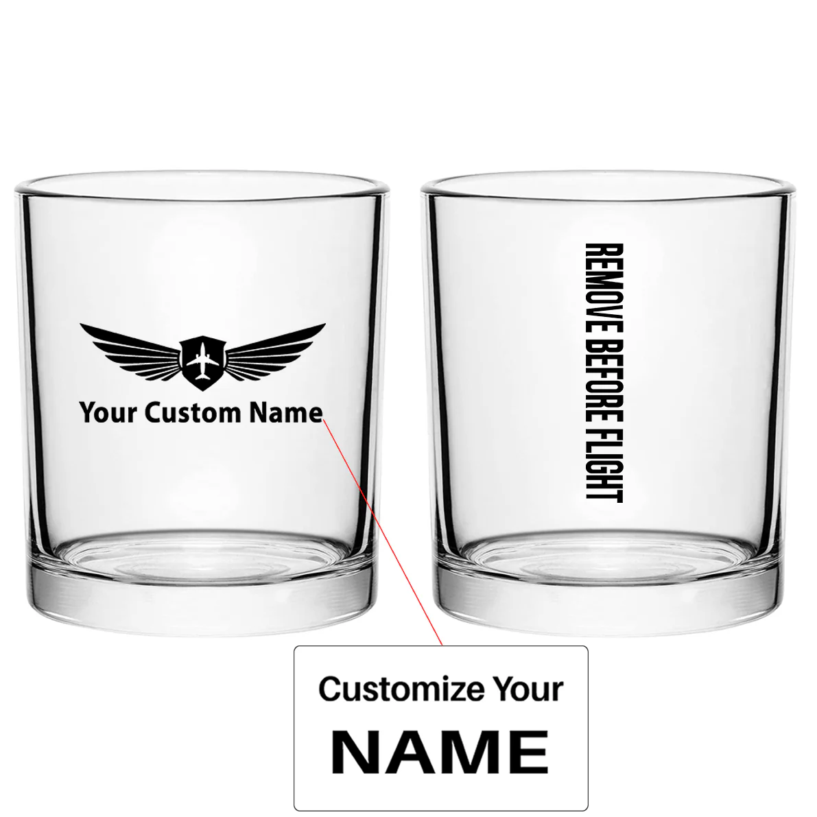 Remove Before Flight 3 Designed Special Whiskey Glasses