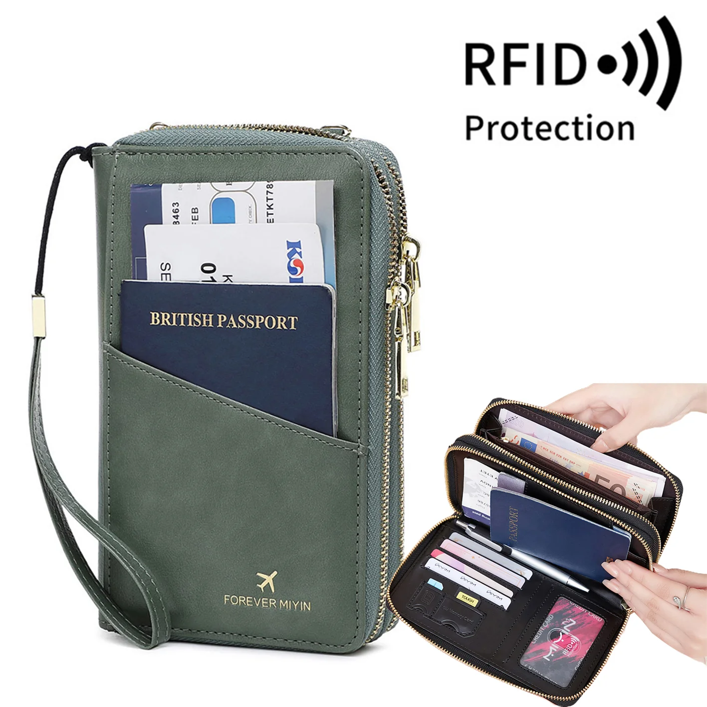 RFID Multi-Function Travel Zipper Passport Bag Long Passport Clip - Image 4