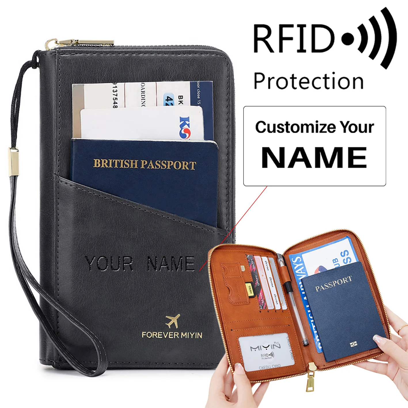 RFID Multi-Function Travel Zipper Passport Bag Ticket Storage Document Bag Long Passport Clip - Image 10