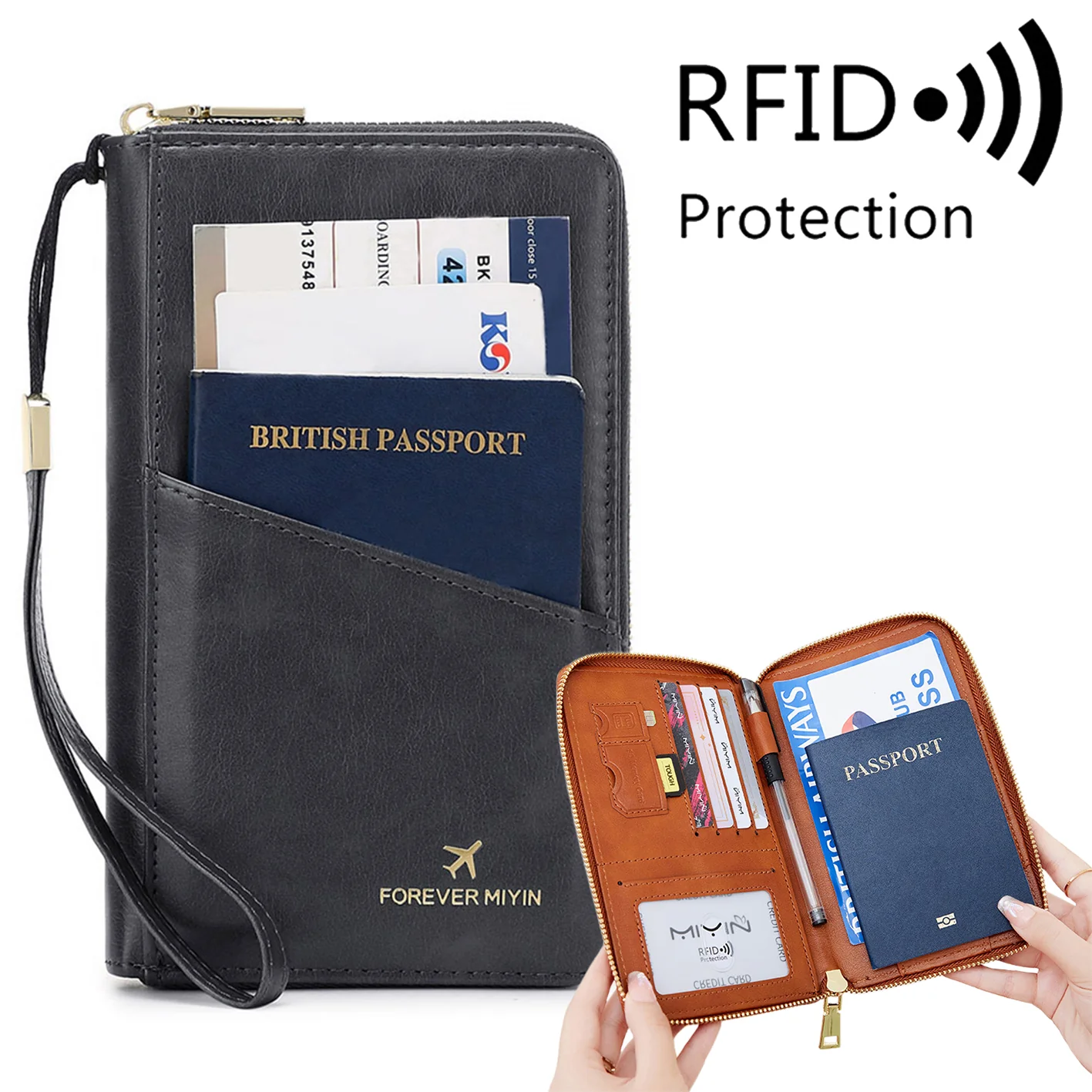 RFID Multi-Function Travel Zipper Passport Bag Ticket Storage Document Bag Long Passport Clip - Image 11