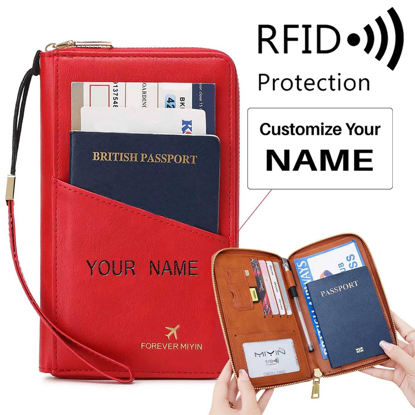 RFID Multi-Function Travel Zipper Passport Bag Ticket Storage Document Bag Long Passport Clip - Image 12
