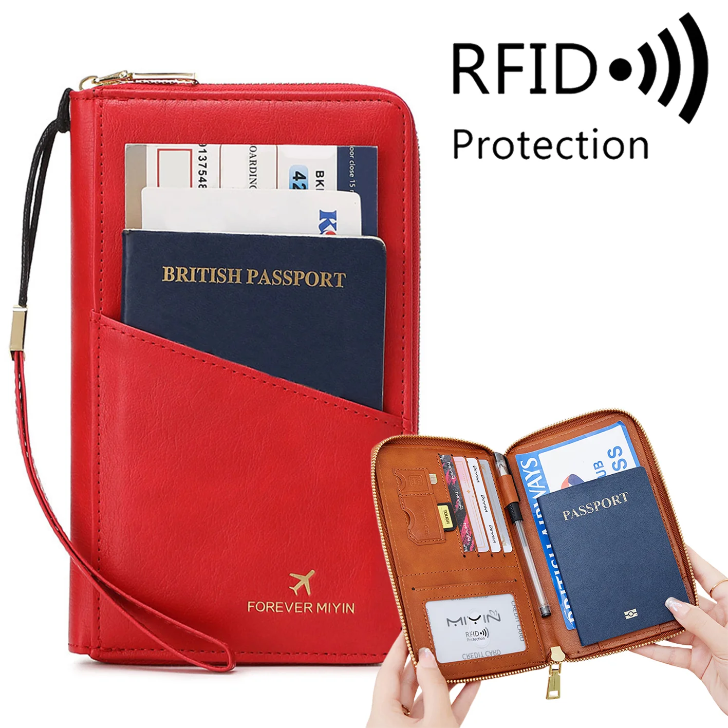 RFID Multi-Function Travel Zipper Passport Bag Ticket Storage Document Bag Long Passport Clip - Image 13