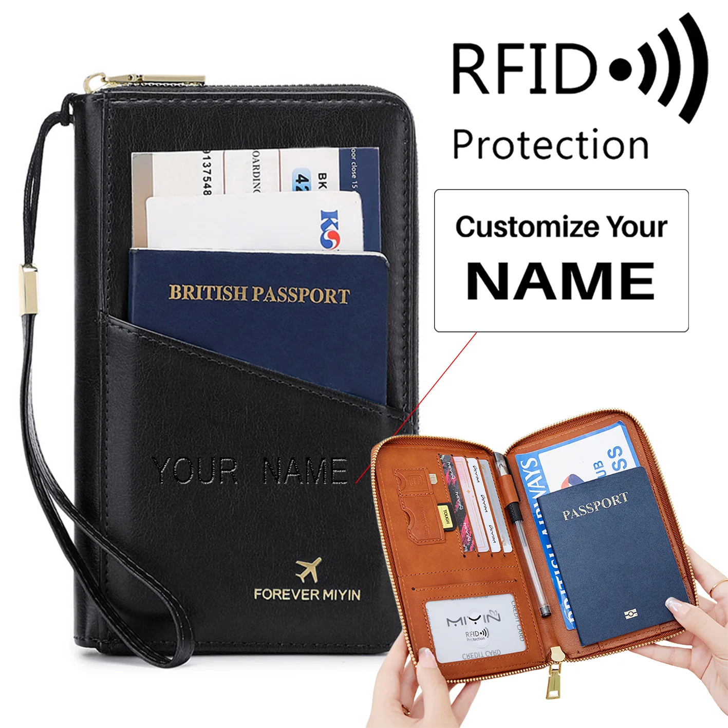RFID Multi-Function Travel Zipper Passport Bag Ticket Storage Document Bag Long Passport Clip - Image 14