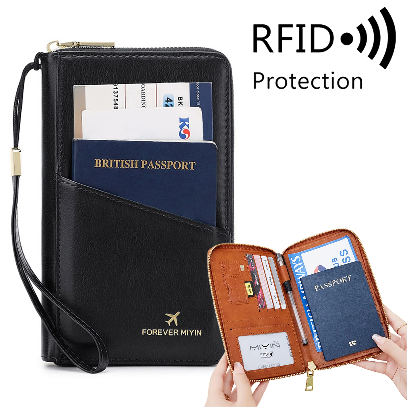 RFID Multi-Function Travel Zipper Passport Bag Ticket Storage Document Bag Long Passport Clip - Image 15
