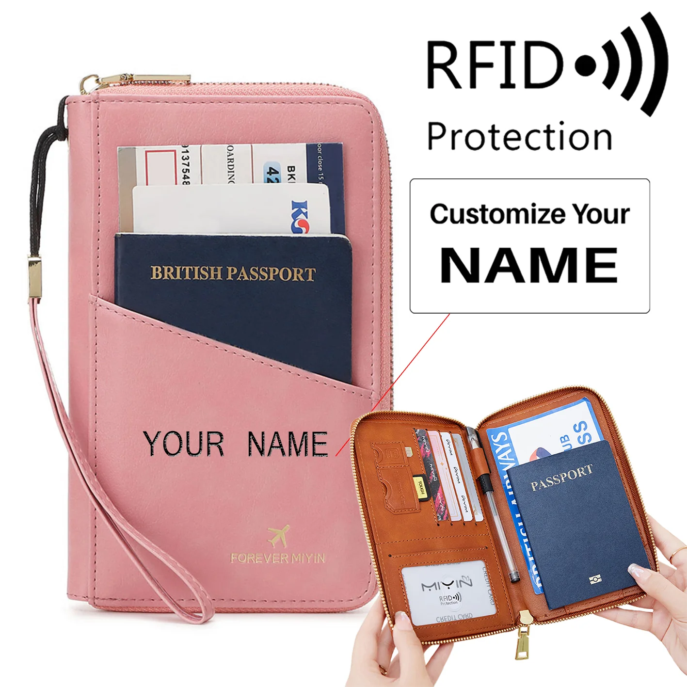 RFID Multi-Function Travel Zipper Passport Bag Ticket Storage Document Bag Long Passport Clip - Image 16