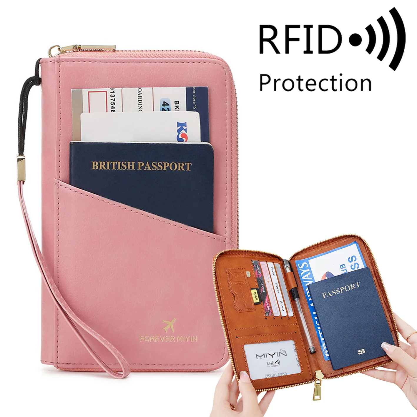RFID Multi-Function Travel Zipper Passport Bag Ticket Storage Document Bag Long Passport Clip - Image 17