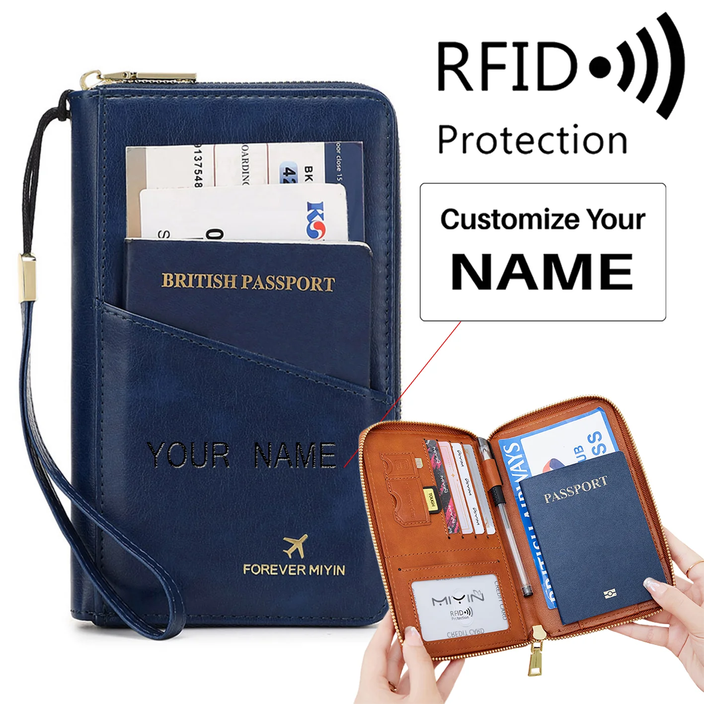 RFID Multi-Function Travel Zipper Passport Bag Ticket Storage Document Bag Long Passport Clip - Image 18