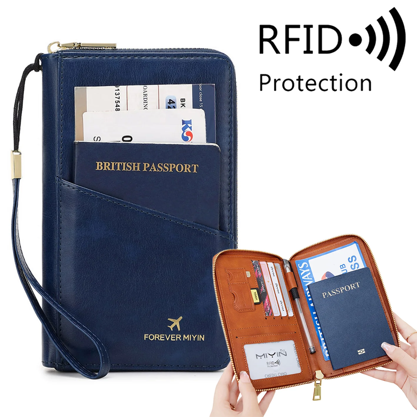 RFID Multi-Function Travel Zipper Passport Bag Ticket Storage Document Bag Long Passport Clip - Image 19