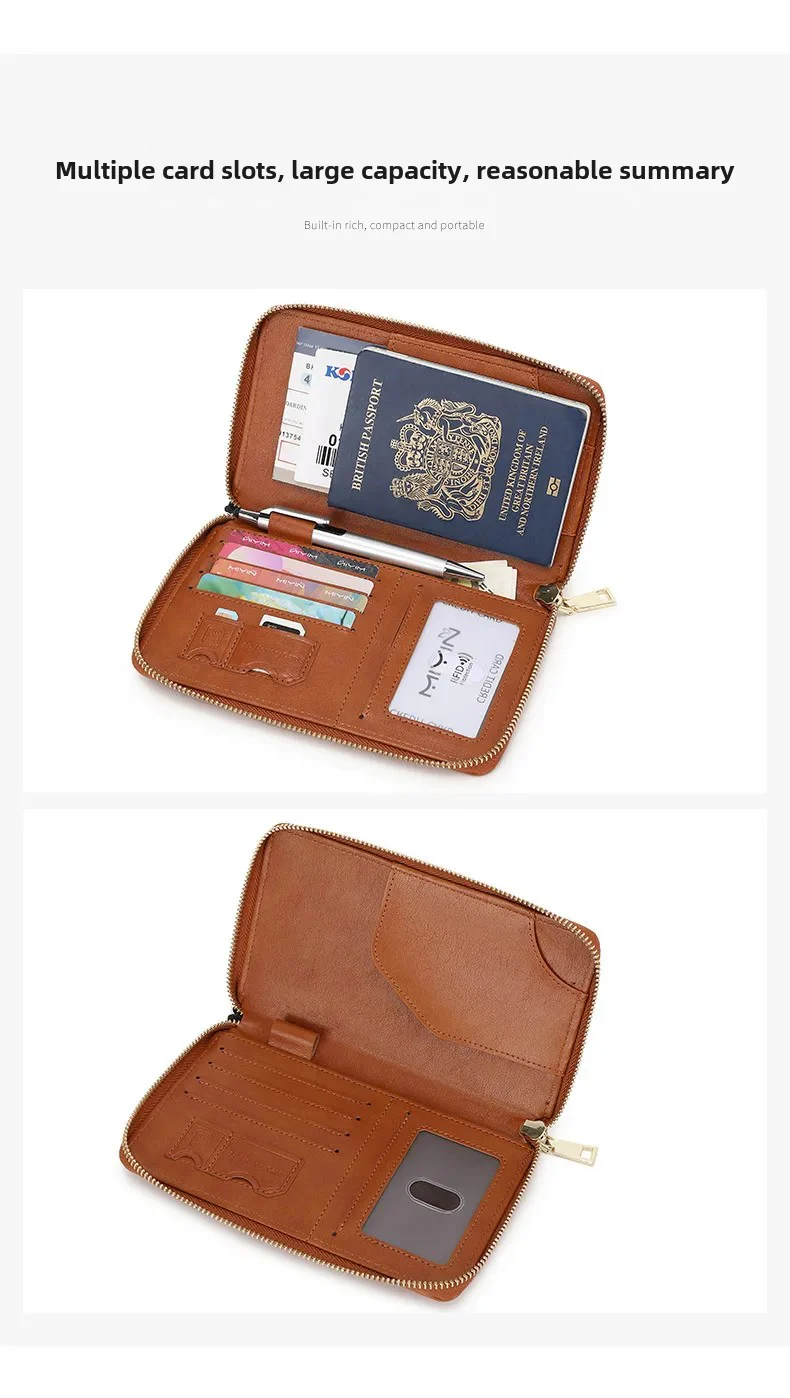 RFID Multi-Function Travel Zipper Passport Bag Ticket Storage Document Bag Long Passport Clip - Image 3