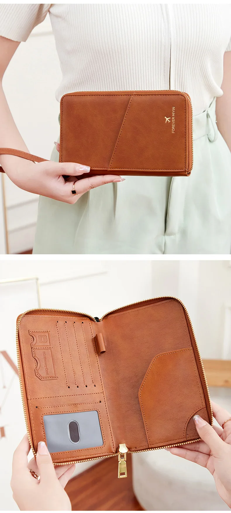 RFID Multi-Function Travel Zipper Passport Bag Ticket Storage Document Bag Long Passport Clip - Image 4