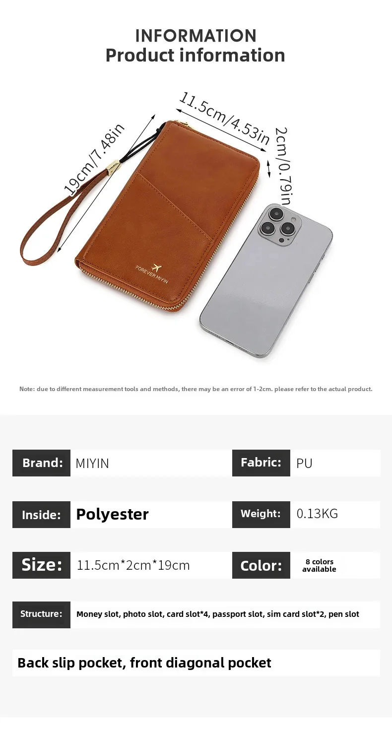 RFID Multi-Function Travel Zipper Passport Bag Ticket Storage Document Bag Long Passport Clip - Image 5