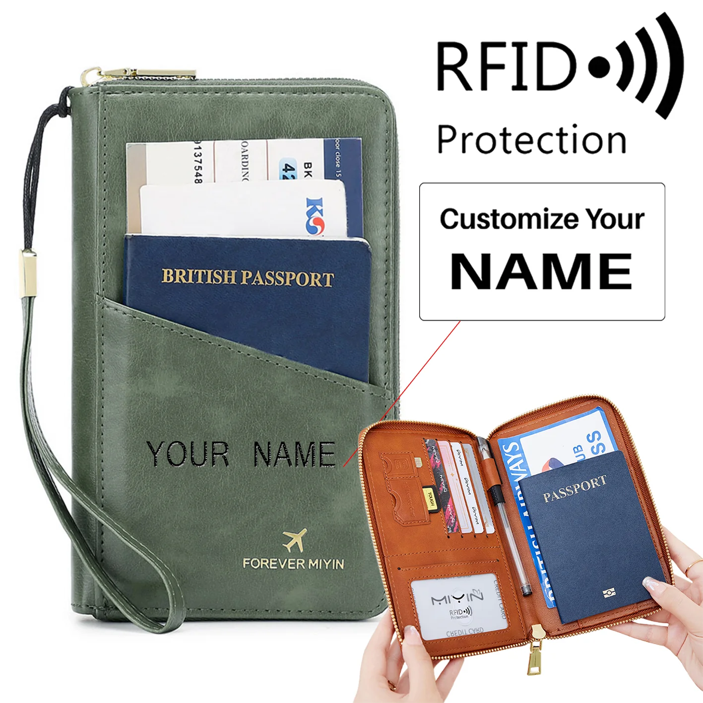 RFID Multi-Function Travel Zipper Passport Bag Ticket Storage Document Bag Long Passport Clip - Image 6