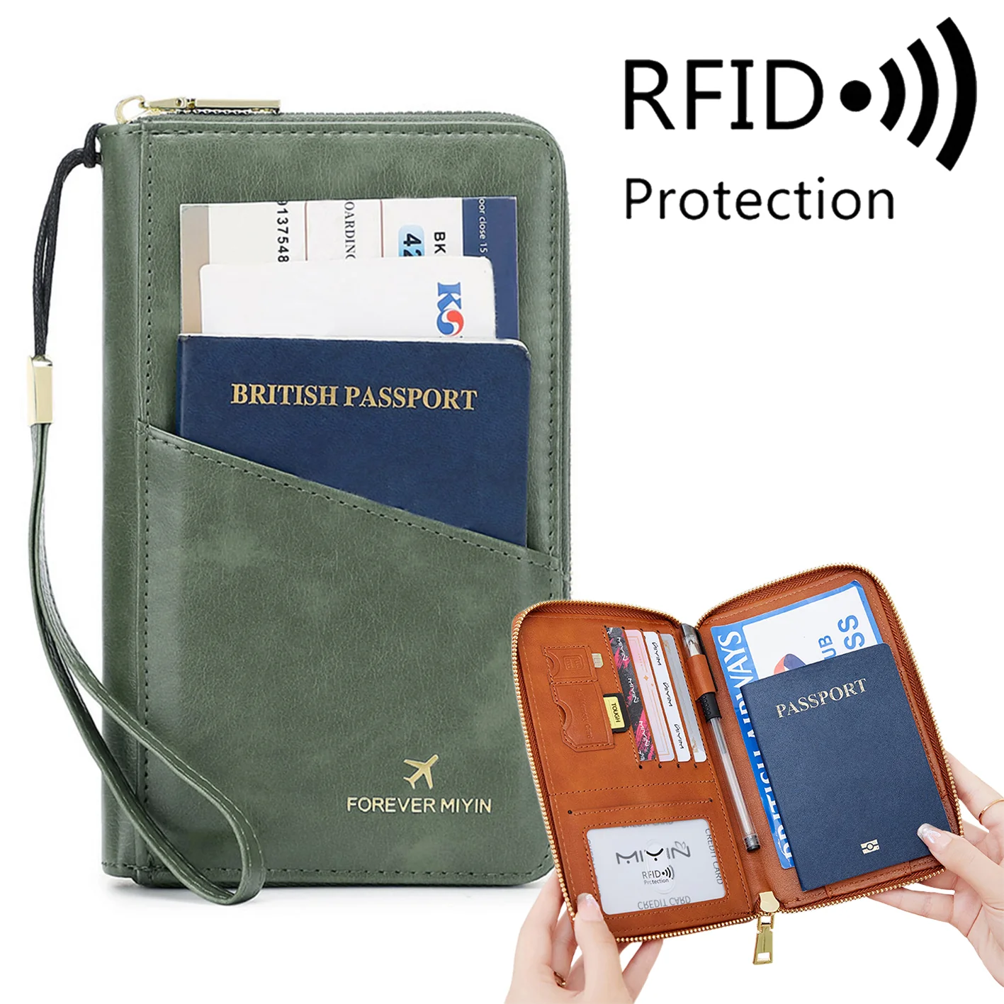RFID Multi-Function Travel Zipper Passport Bag Ticket Storage Document Bag Long Passport Clip - Image 7