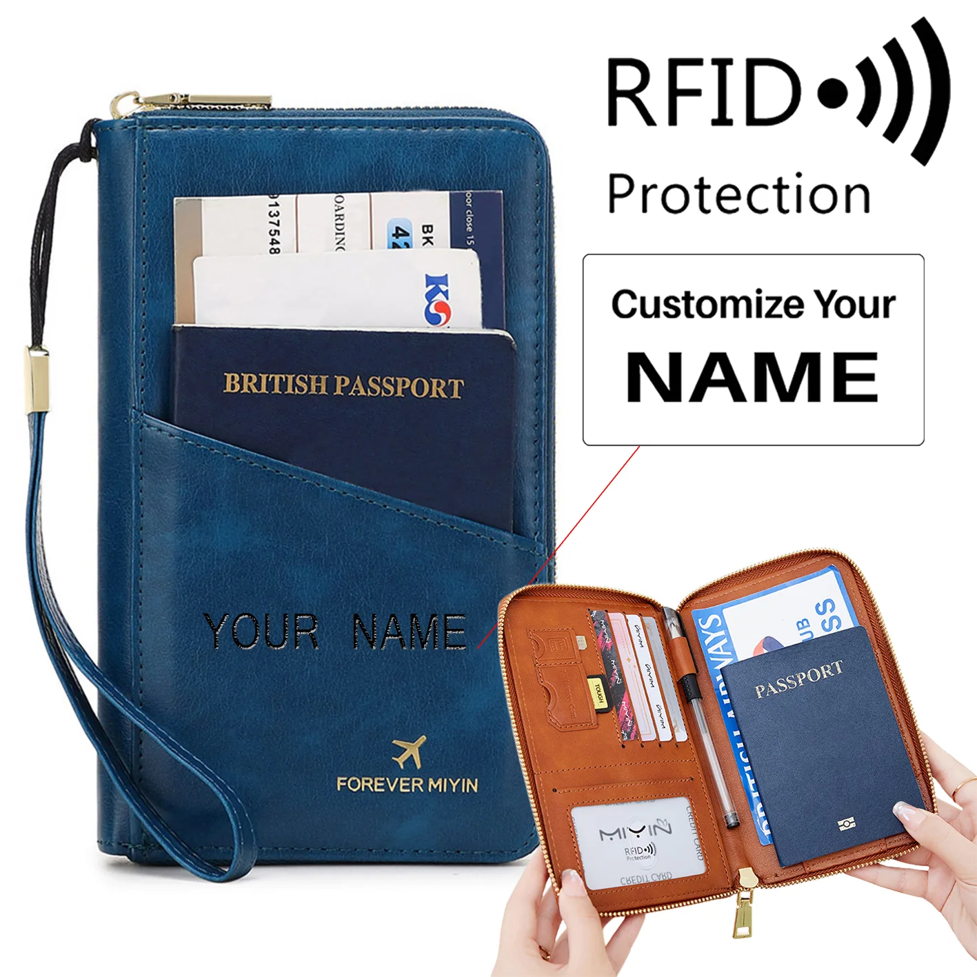 RFID Multi-Function Travel Zipper Passport Bag Ticket Storage Document Bag Long Passport Clip - Image 8