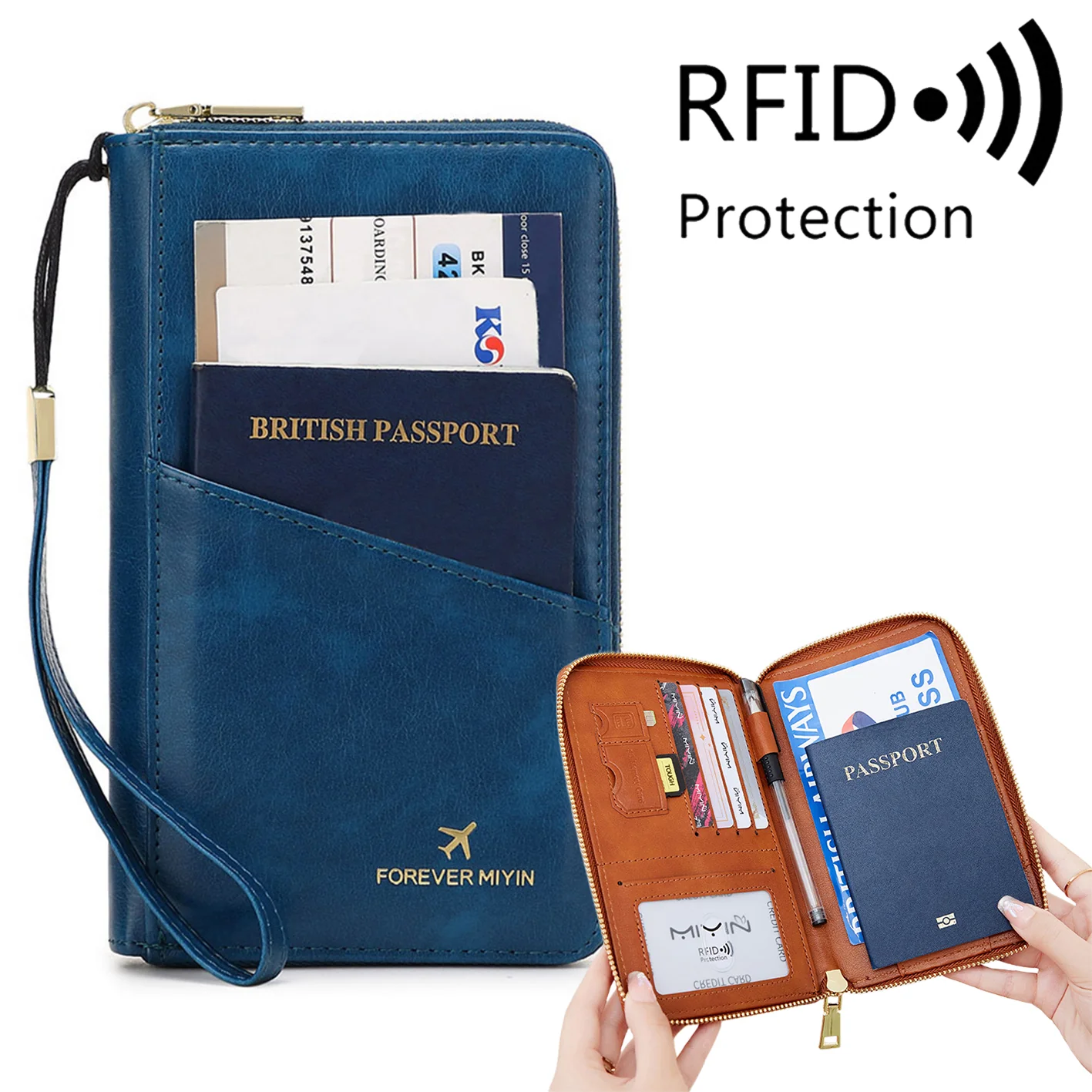 RFID Multi-Function Travel Zipper Passport Bag Ticket Storage Document Bag Long Passport Clip - Image 9