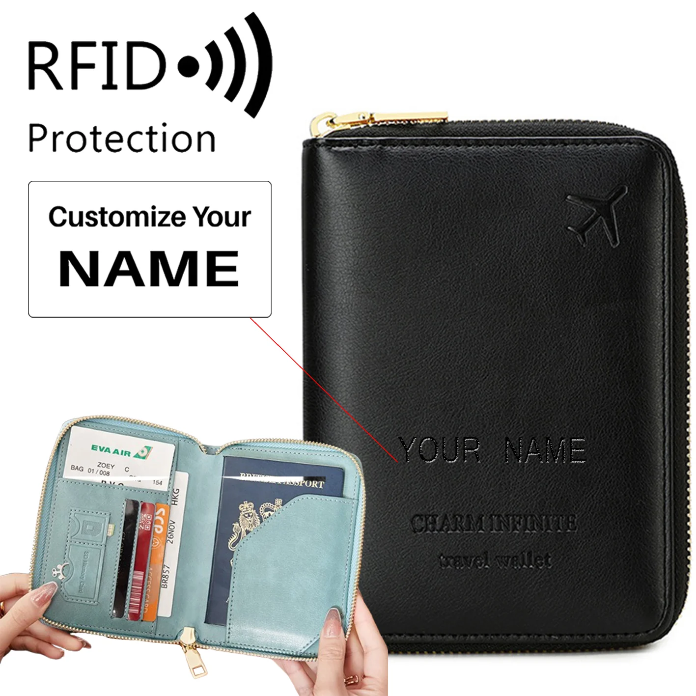 RFID Passport Cover Passport Holder Travel Wallet Ticket Credit Card Bag - Image 20
