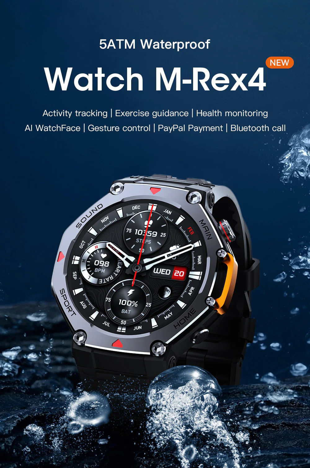 Rugged Military Smartwatch: Men's Outdoor Sports Watch with GPS Tracking, 5ATM Waterproof & HD Bluetooth Calls - Image 6