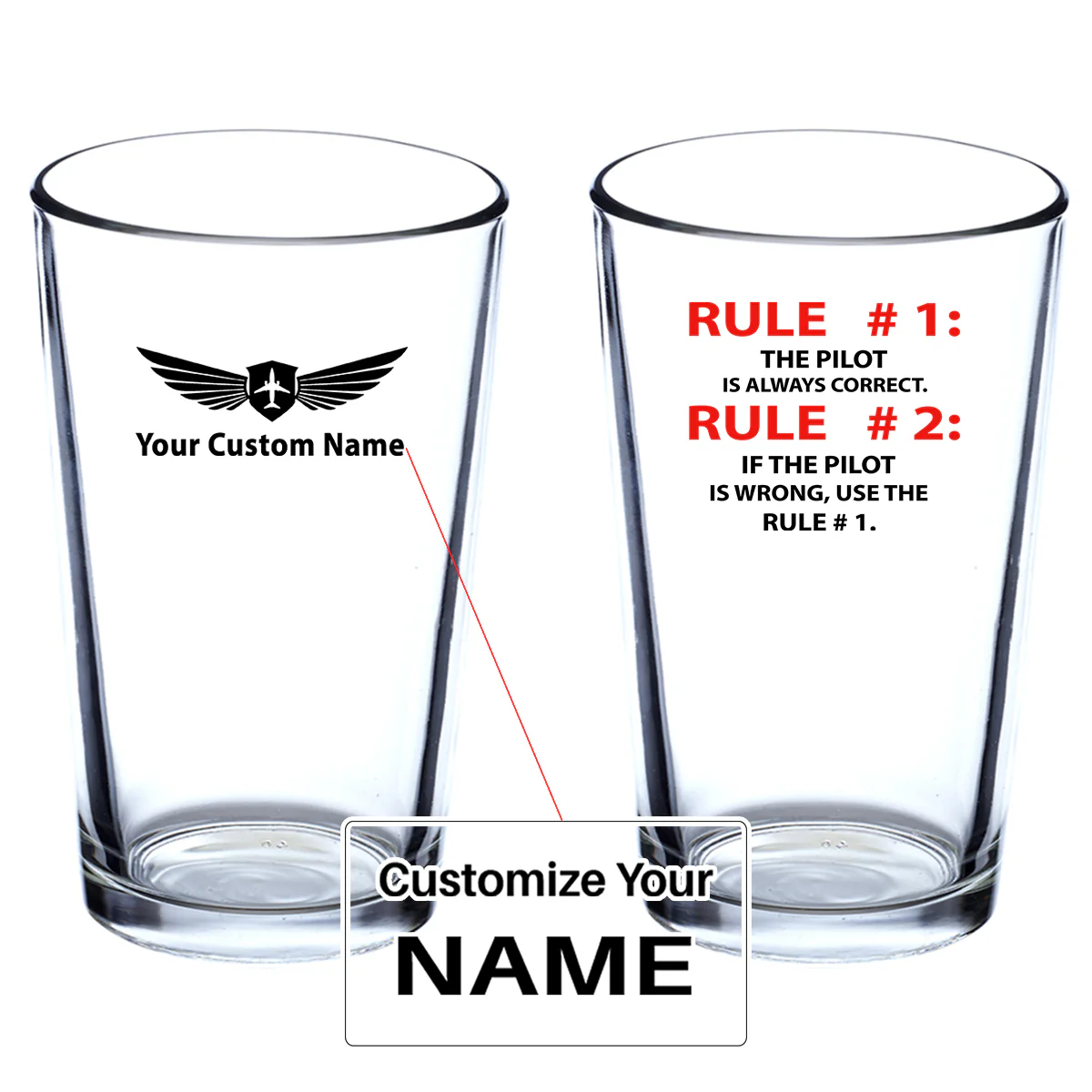 Rule 1 - Pilot is Always Correct Designed Beer & Water Glasses