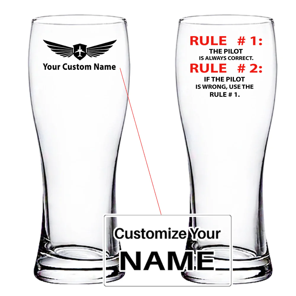 Rule 1 - Pilot is Always Correct Designed Pilsner Beer Glasses