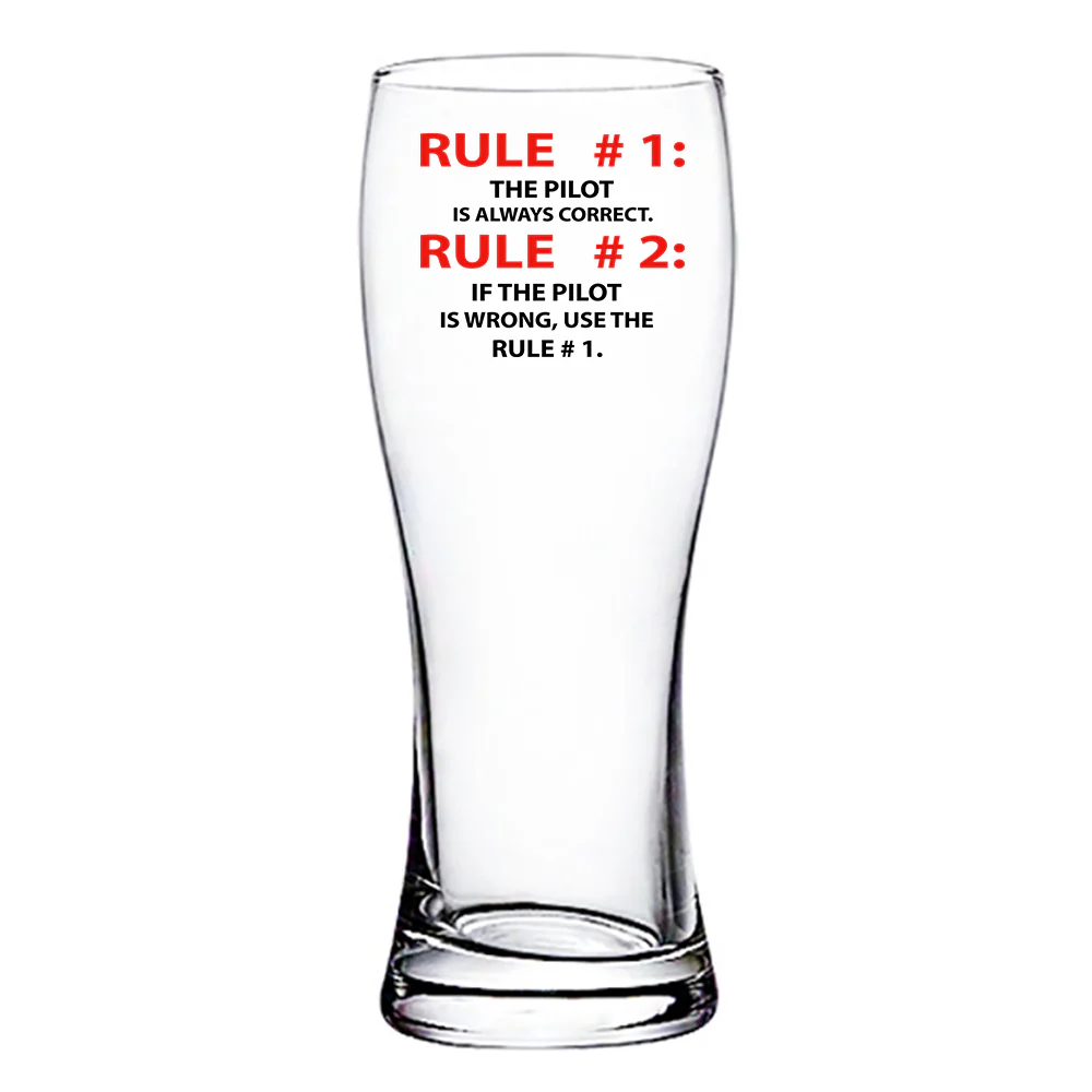 Rule 1 - Pilot is Always Correct Designed Pilsner Beer Glasses - Image 2