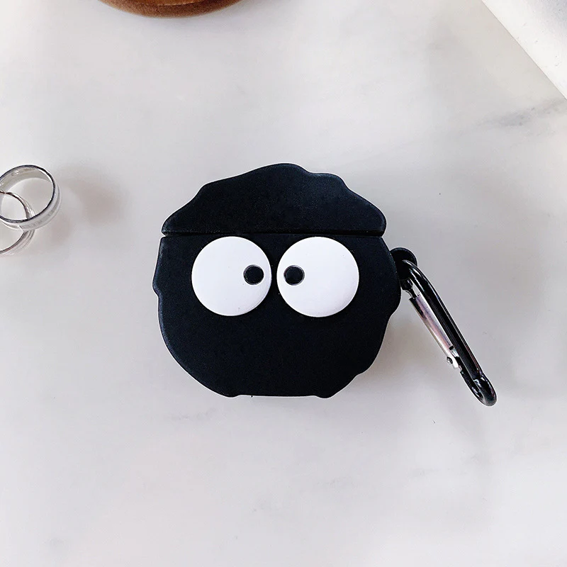 Small Black Designed AirPods Protective Cover: Cute Cartoon Silicone Soft Shell