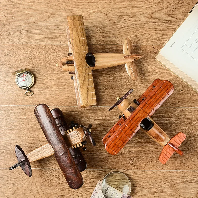 Solid Wood Retro Handmade Desktop Airplane Model Decoration - Image 10