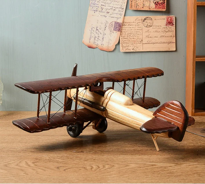 Solid Wood Retro Handmade Desktop Airplane Model Decoration - Image 2
