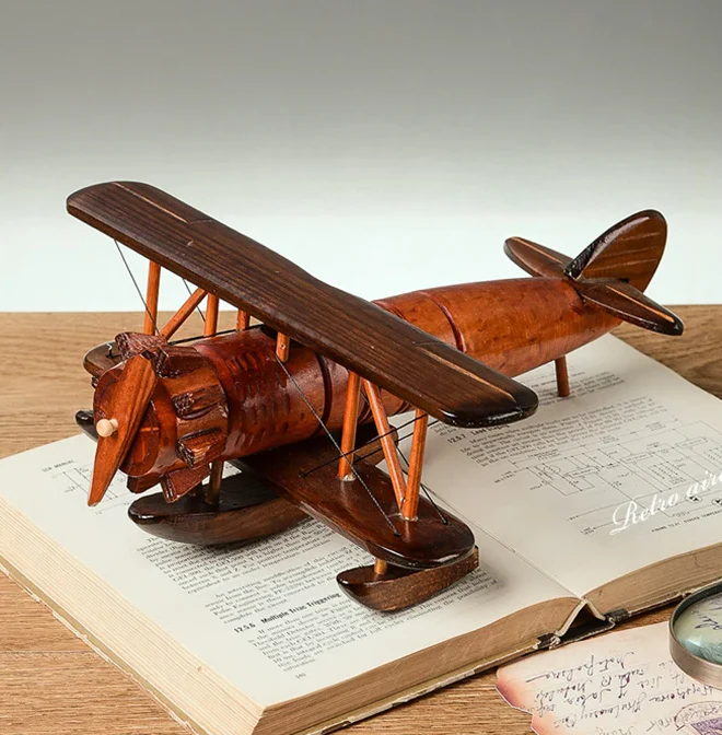 Solid Wood Retro Handmade Desktop Airplane Model Decoration - Image 3