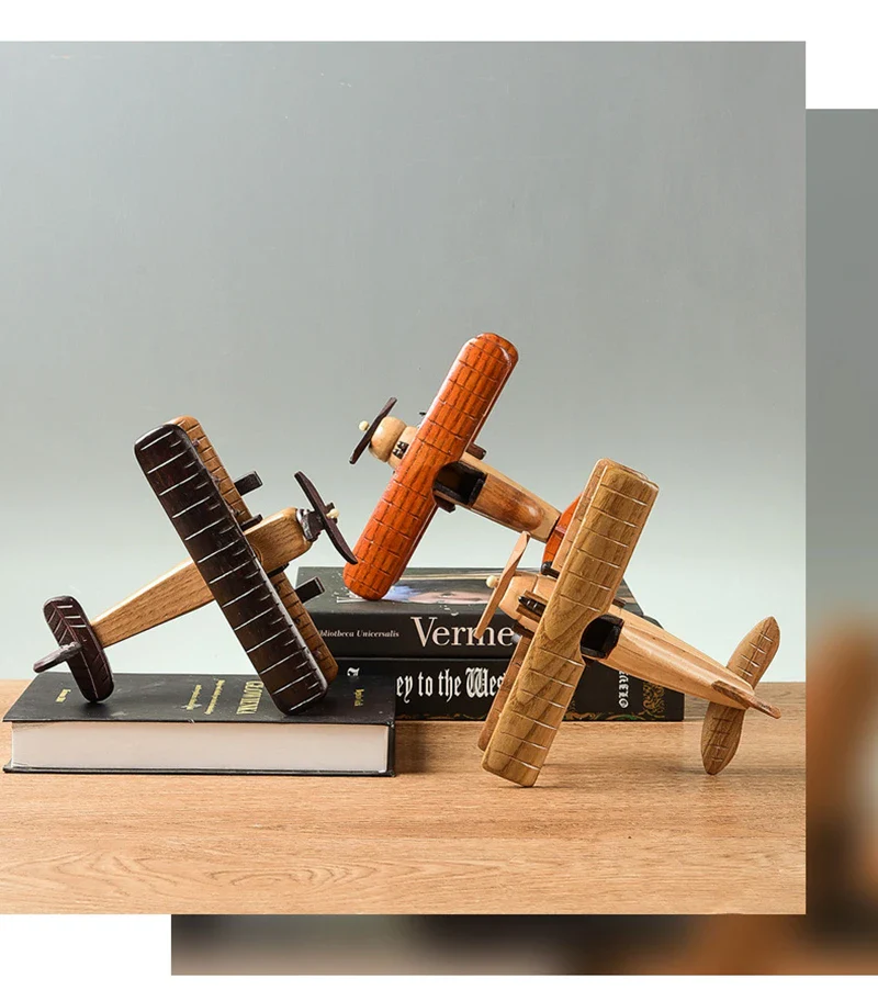Solid Wood Retro Handmade Desktop Airplane Model Decoration - Image 4