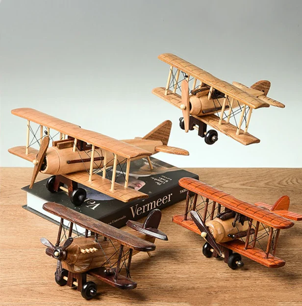 Solid Wood Retro Handmade Desktop Airplane Model Decoration - Image 5