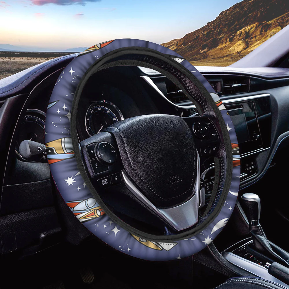 Spaceship & Stars Designed Car Steering Wheel Cover - Image 2
