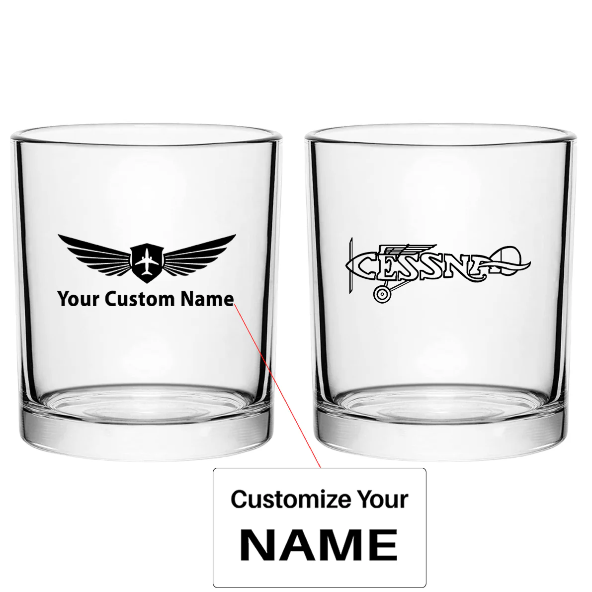 Special Cessna Text Designed Special Whiskey Glasses