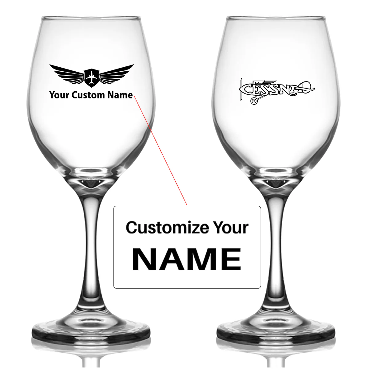 Special Cessna Text Designed Wine Glasses