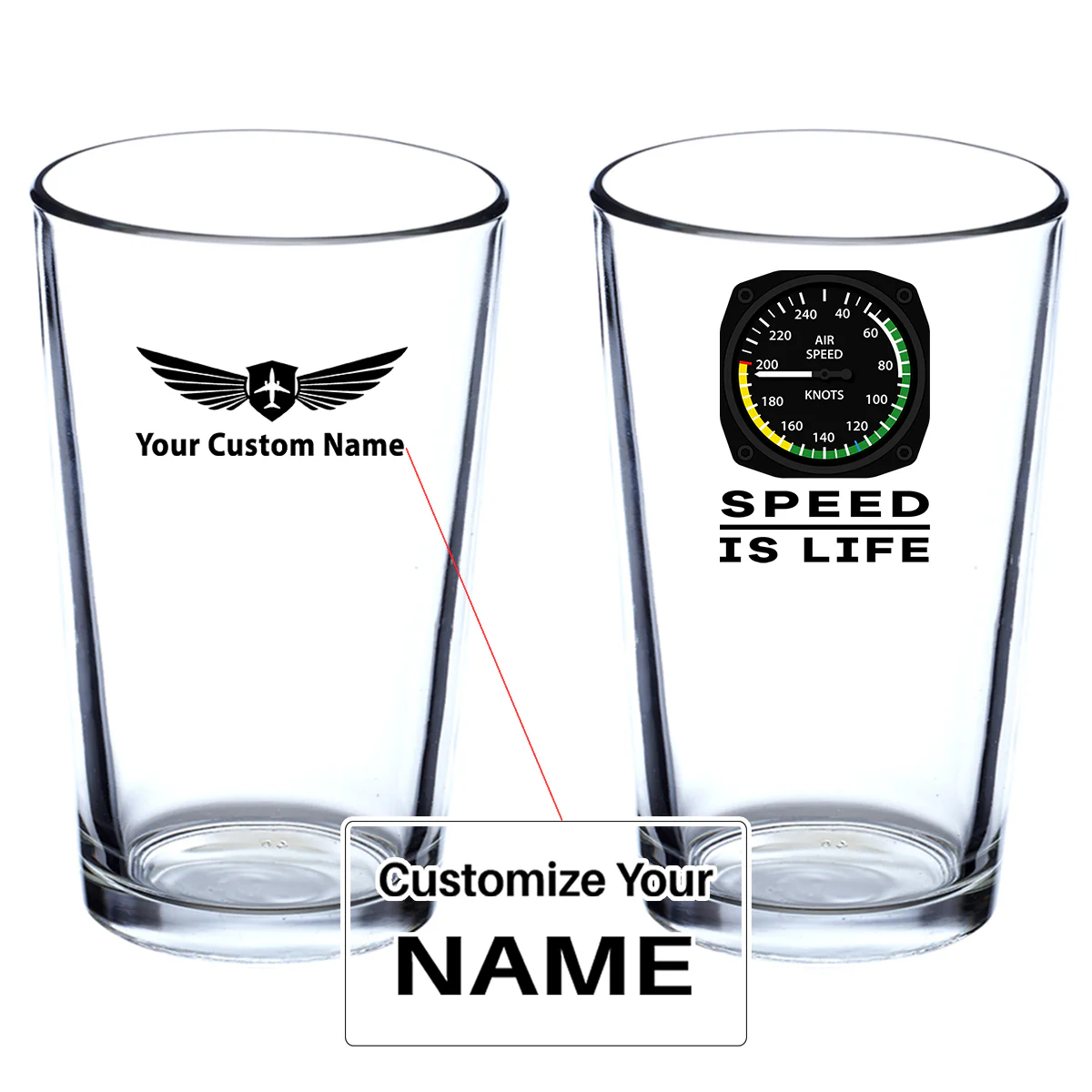 Speed Is Life Designed Beer & Water Glasses