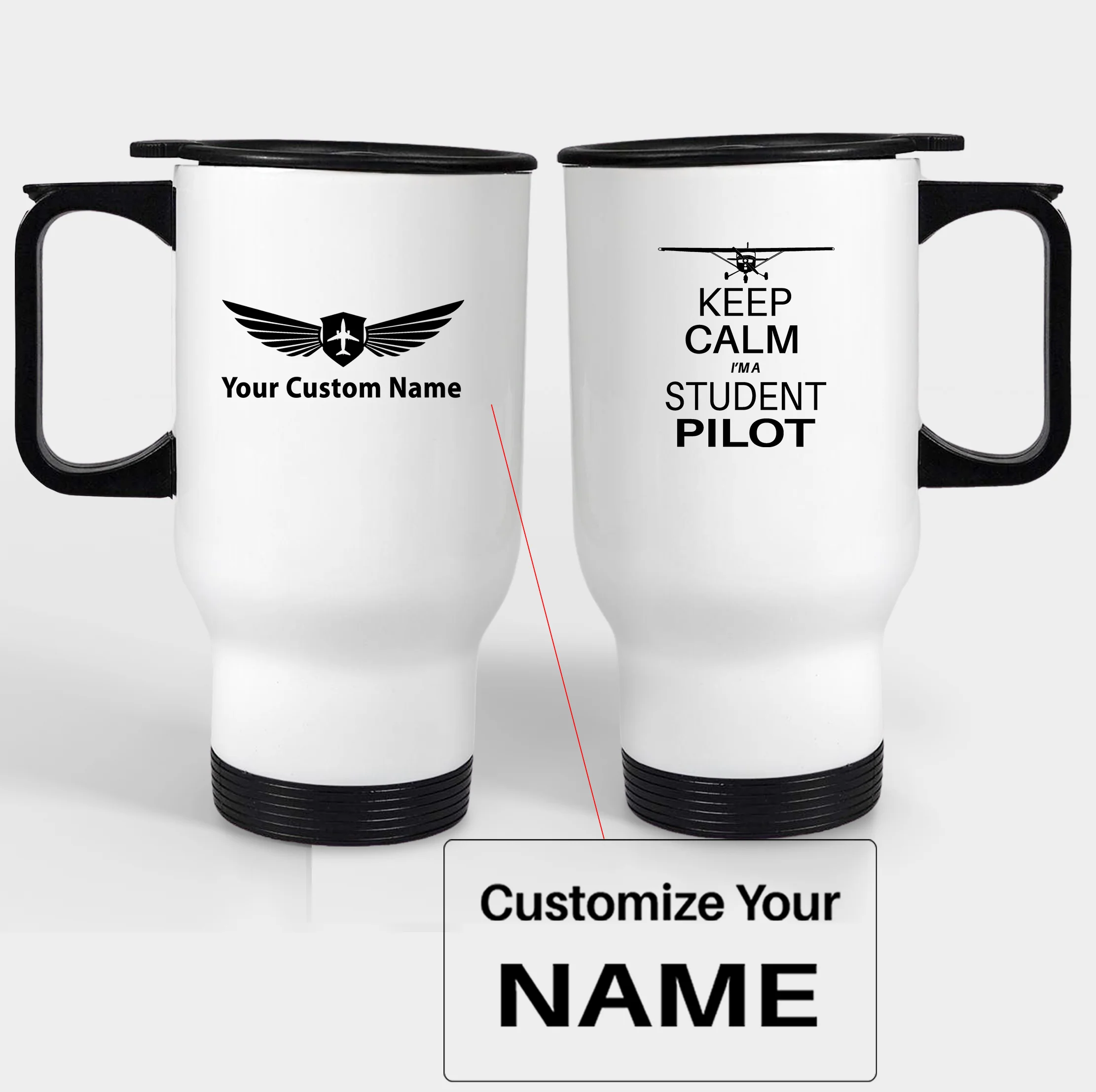 Student Pilot (Cessna) Designed Travel Mugs (With Holder) - Image 3