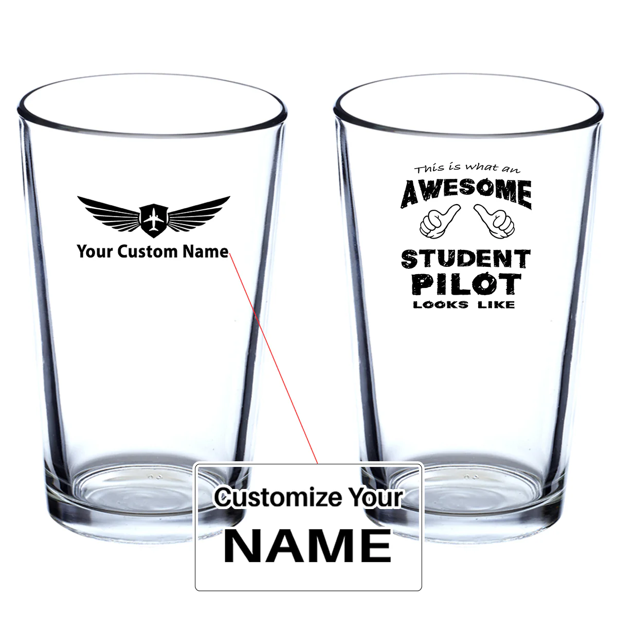 Student Pilot Designed Beer & Water Glasses