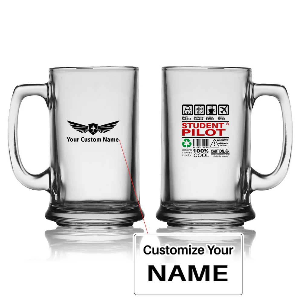 Student Pilot Label Designed Beer Glass with Holder