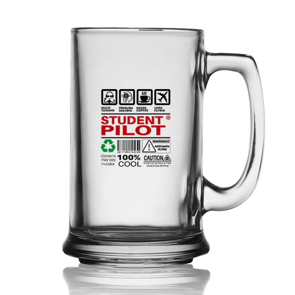 Student Pilot Label Designed Beer Glass with Holder - Image 2